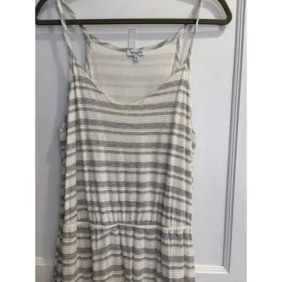 Splendid Marina Eyelet Maxi Dress Spaghetti Strap Long Striped Slit Dress, Gray - Picture 4 of 5
